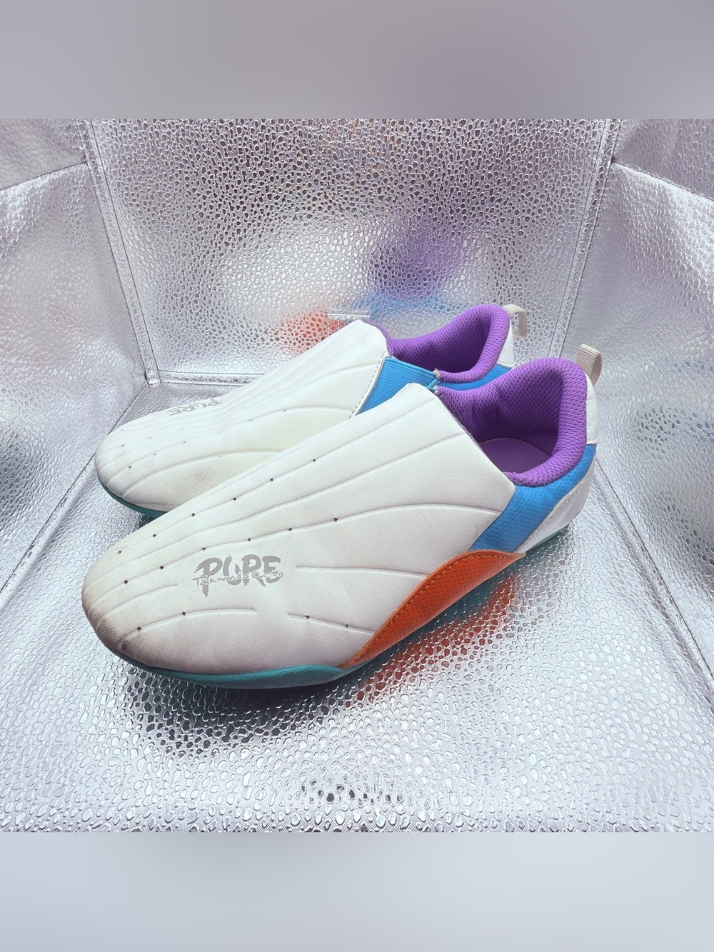 White Slip-On Sneakers spirit Purple Lining and Orange Accent pure tae kwondo